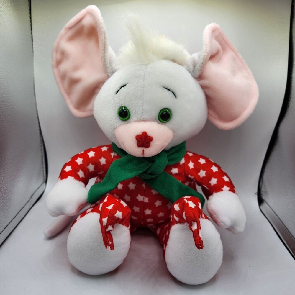 Vintage Starwink Plush White Mouse in Pajamas Stuffed Animal Toy 12”
